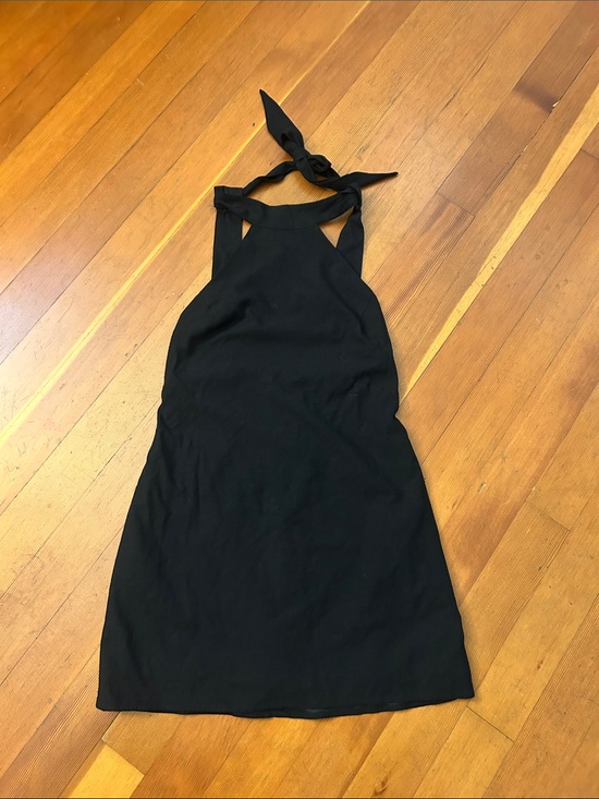 Mango Dresses & Skirts - Mango Cut-Out Black Halter Tie-Back Dress medium linen blend nwt